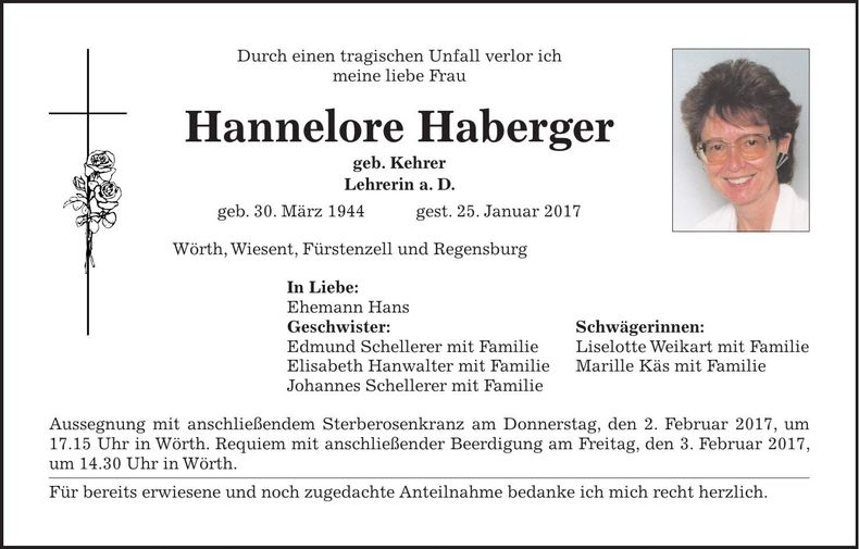 Traueranzeige Hannelore Haberger