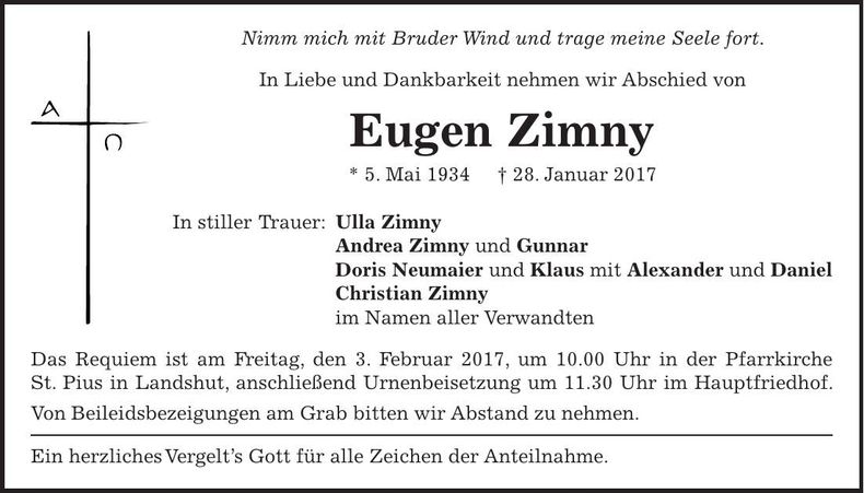 Traueranzeige Eugen Zimny