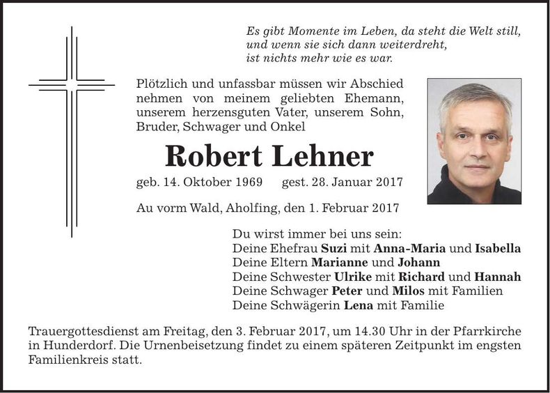 Traueranzeige Robert Lehner