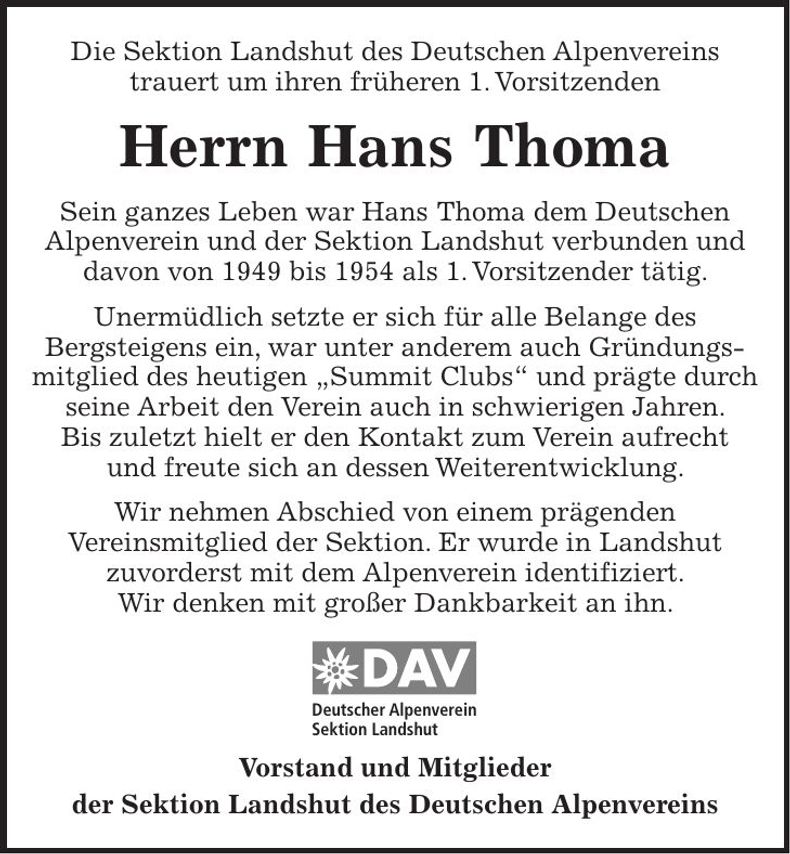 Traueranzeige Hans Thoma