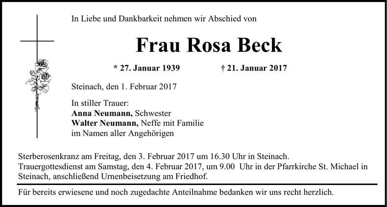 Traueranzeige Rosa Beck
