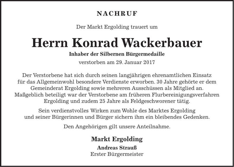 Traueranzeige Konrad Wackerbauer