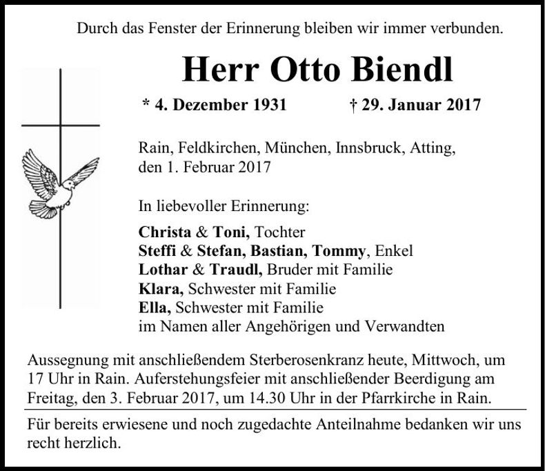 Traueranzeige Otto Biendl