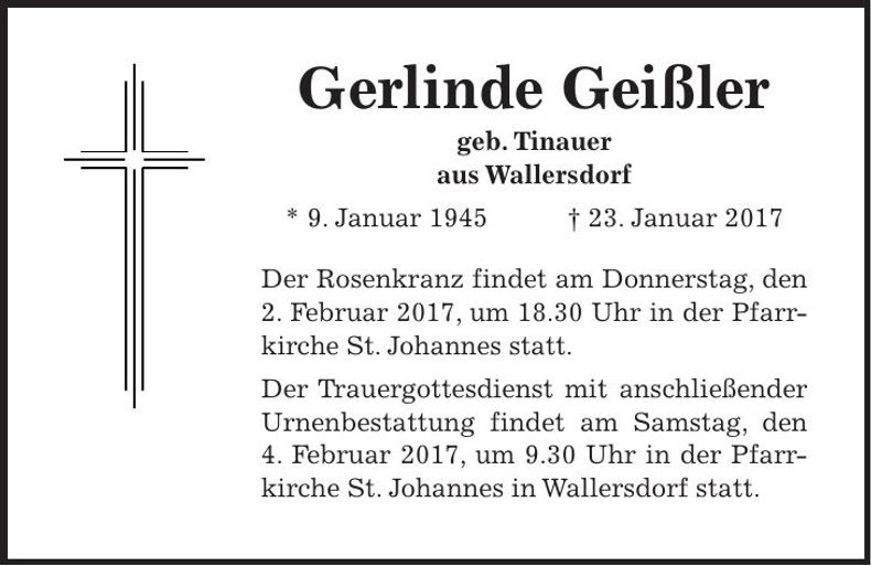 Traueranzeige Gerlinde Geißler