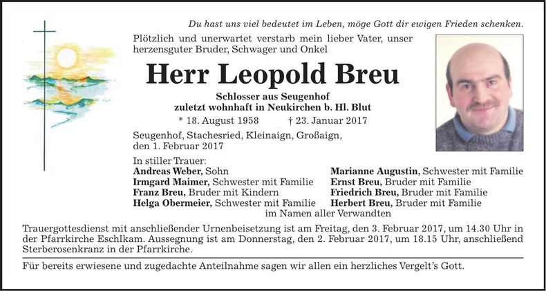 Traueranzeige Leopold Breu
