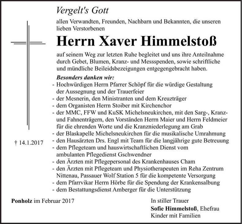 Traueranzeige Xaver Himmelstoß