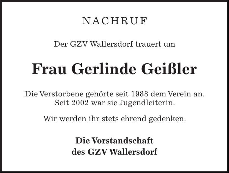 Traueranzeige Gerlinde Geißler