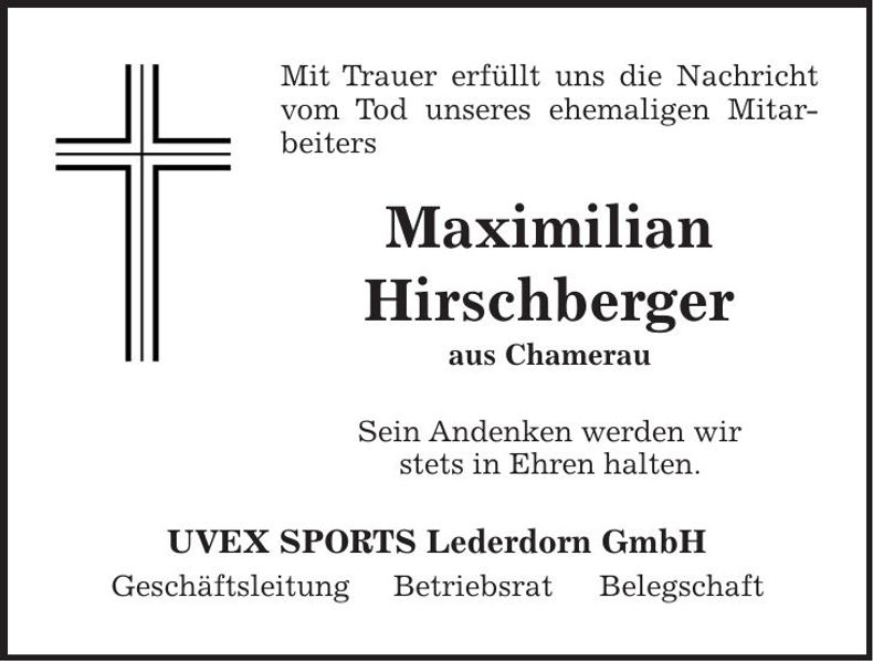 Traueranzeige Maximilian Hirschberger