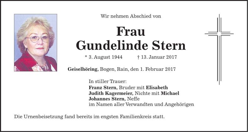 Traueranzeige Gundelinde Stern