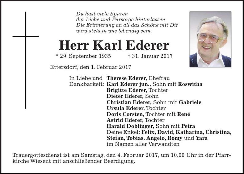 Traueranzeige Karl Ederer