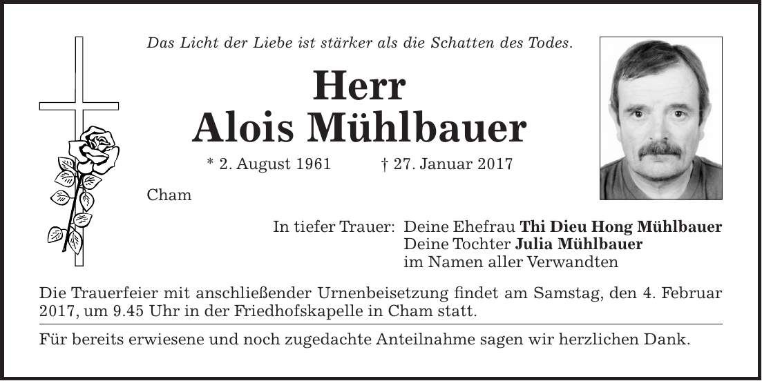Traueranzeige Alois Mühlbauer