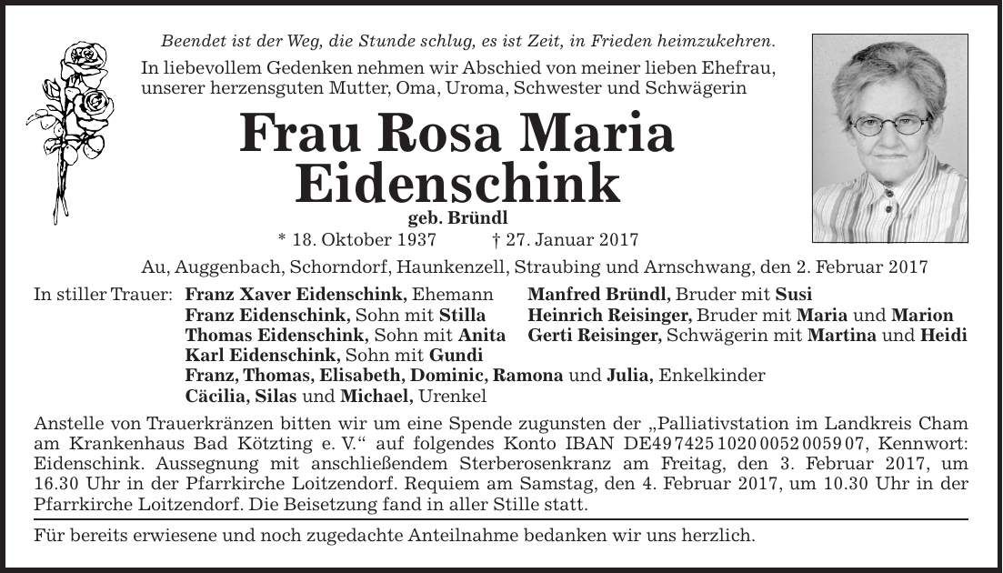 Traueranzeige Rosa Maria Eidenschink