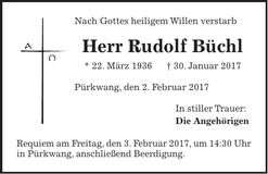 Traueranzeige Rudolf Büchl