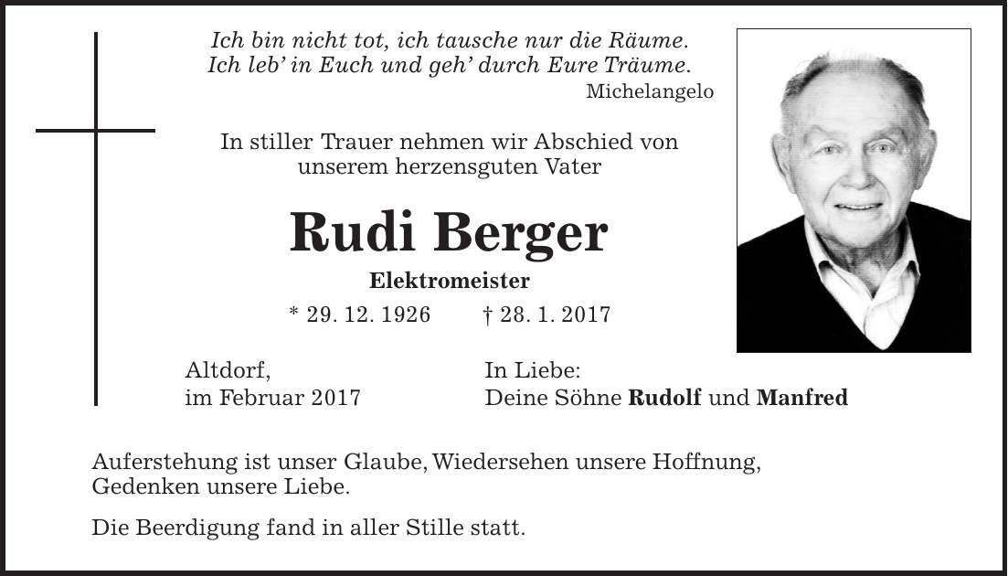 Traueranzeige Rudi Berger