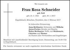 Traueranzeige Rosa Schneider