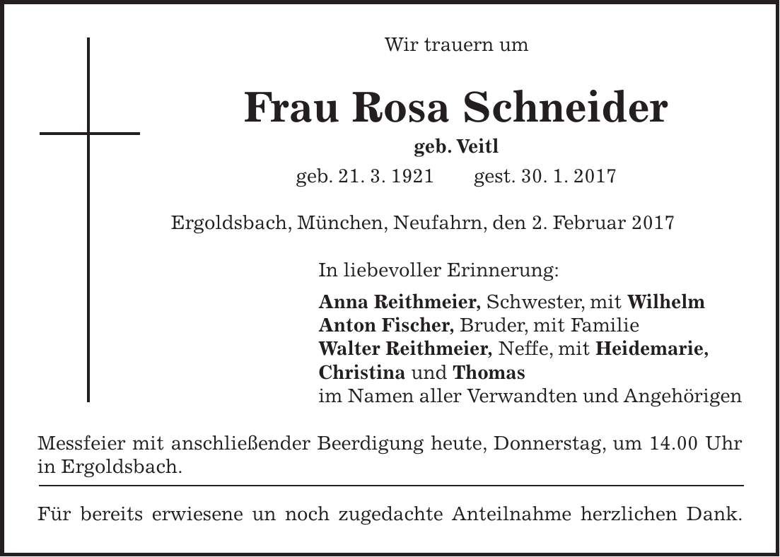 Traueranzeige Rosa Schneider