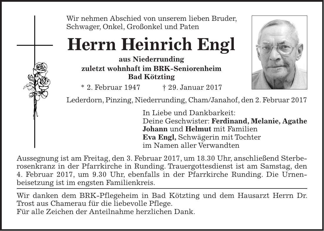Traueranzeige Heinrich Engl