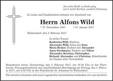 Traueranzeige Alfons Wild