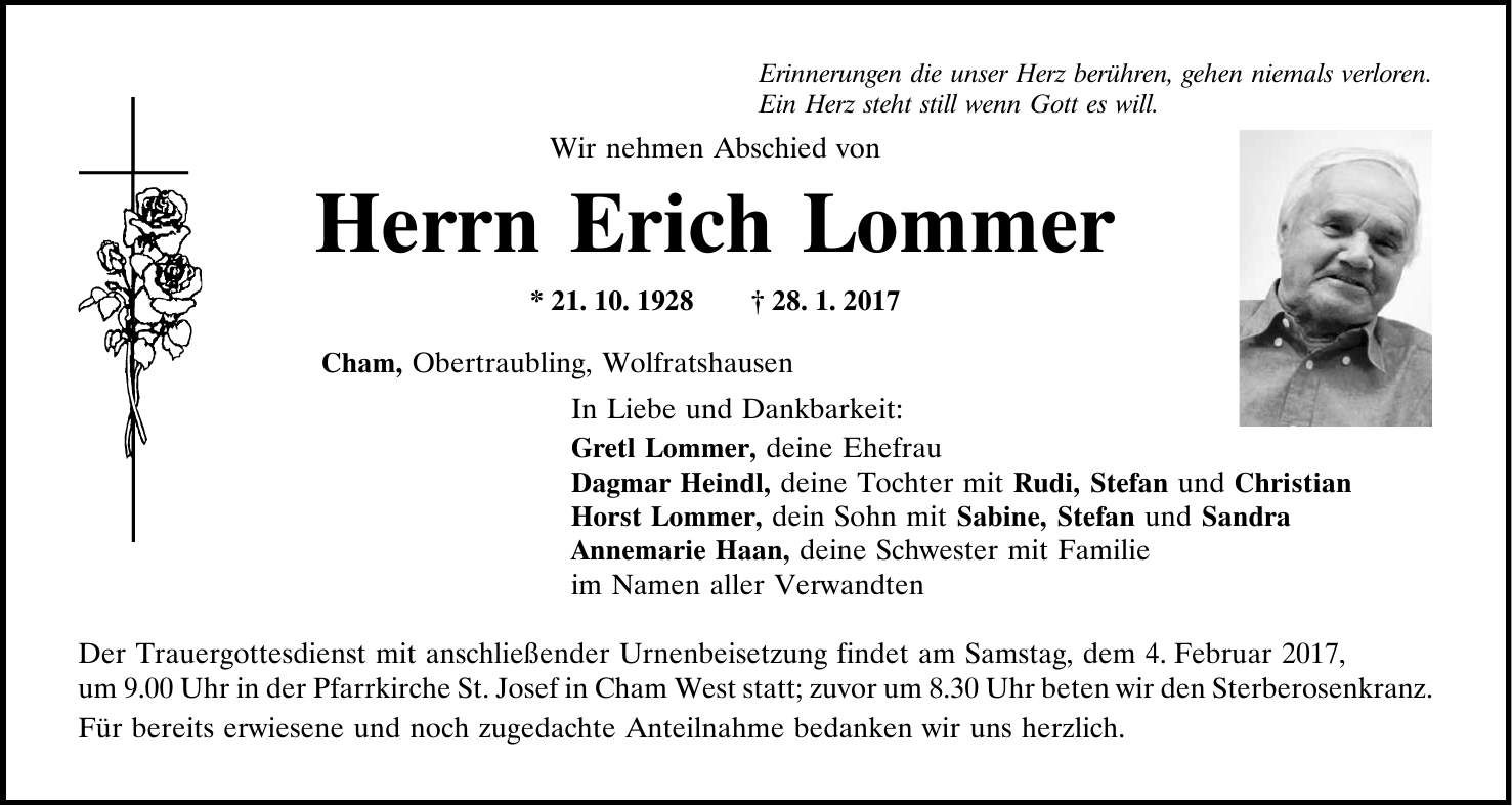 Traueranzeige Erich Lommer