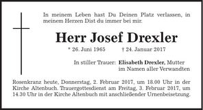 Traueranzeige Josef Drexler