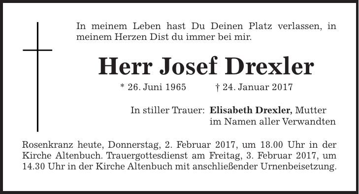 Traueranzeige Josef Drexler