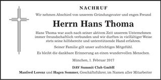 Traueranzeige Hans Thoma
