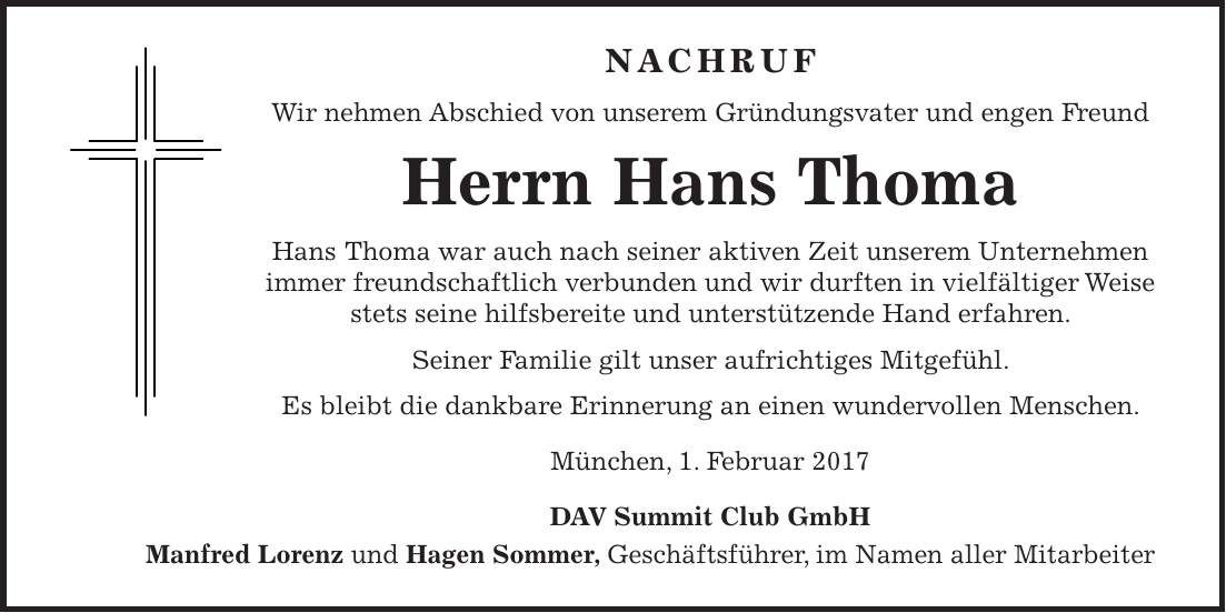 Traueranzeige Hans Thoma