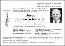 Traueranzeige Johann Schmaißer