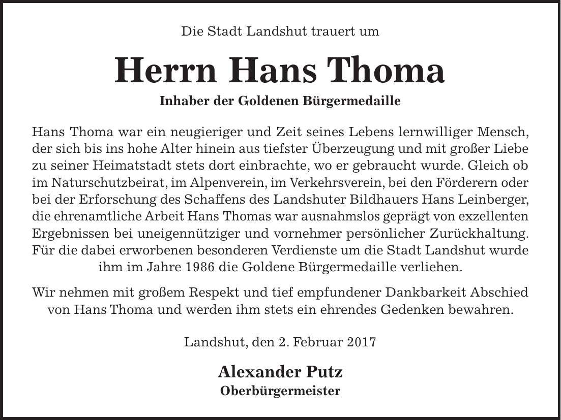 Traueranzeige Hans Thoma