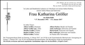 Traueranzeige Katharina Gröller