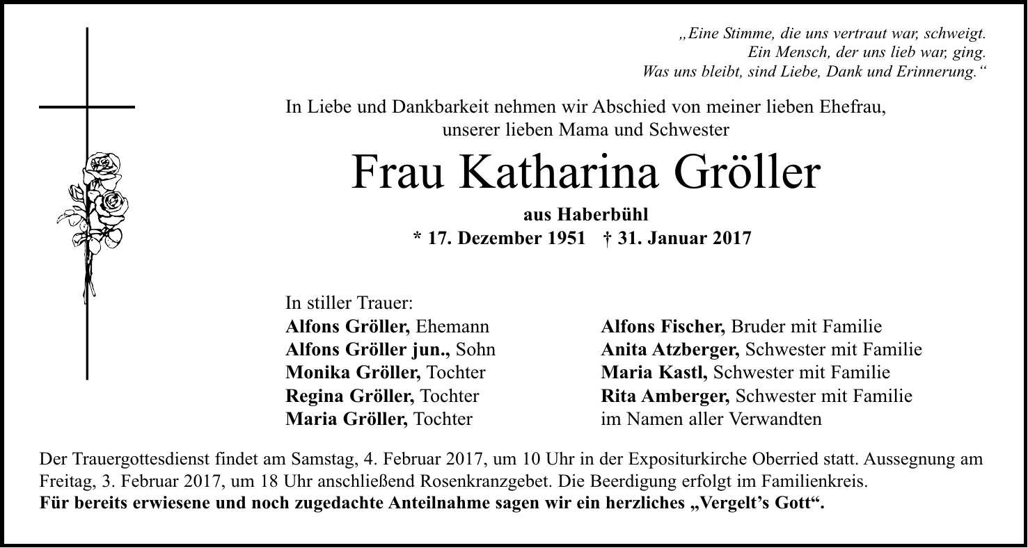Traueranzeige Katharina Gröller