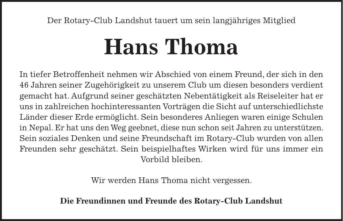 Traueranzeige Hans Thoma