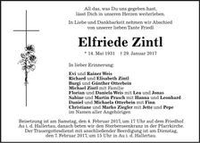 Traueranzeige Elfriede Zintl