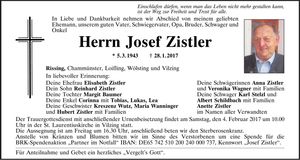 Traueranzeige Josef Zistler