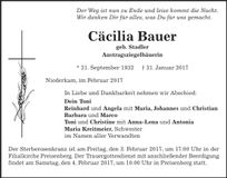 Traueranzeige Cäcilia Bauer