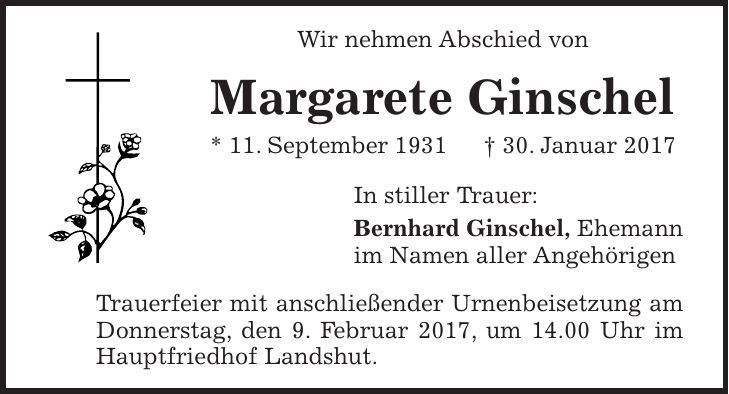 Traueranzeige Margarete Ginschel