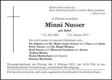 Traueranzeige Minni Nusser
