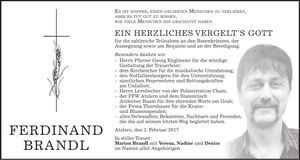Traueranzeige Ferdinand Brandl