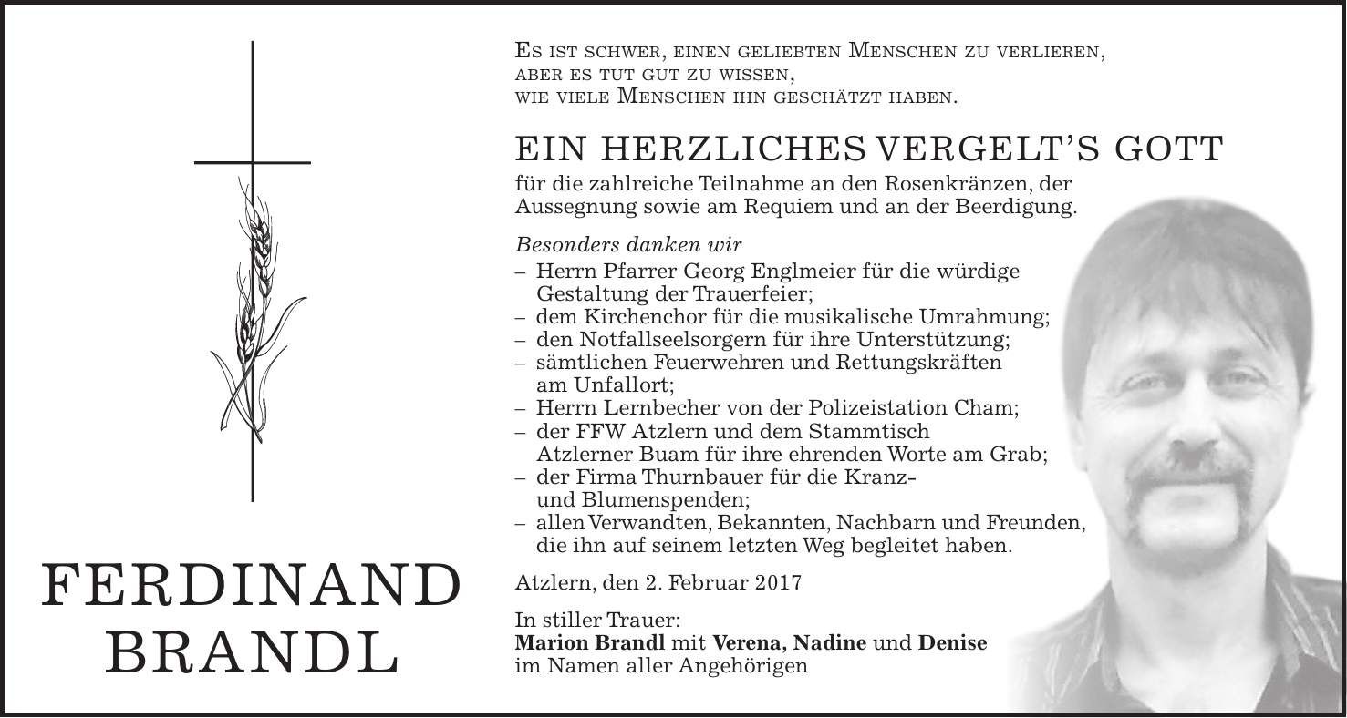 Traueranzeige Ferdinand Brandl