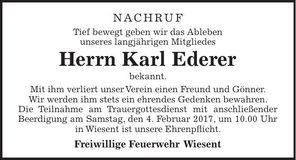Traueranzeige Karl Ederer