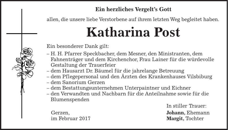 Traueranzeige Katharina Post