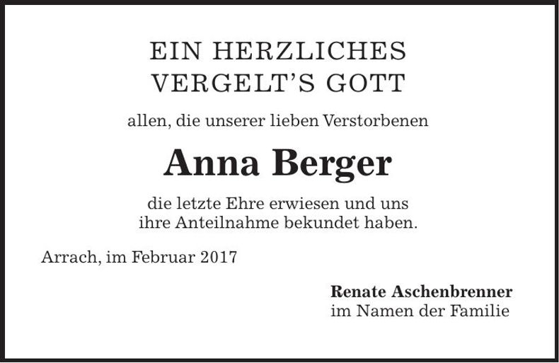 Traueranzeige Anna Berger
