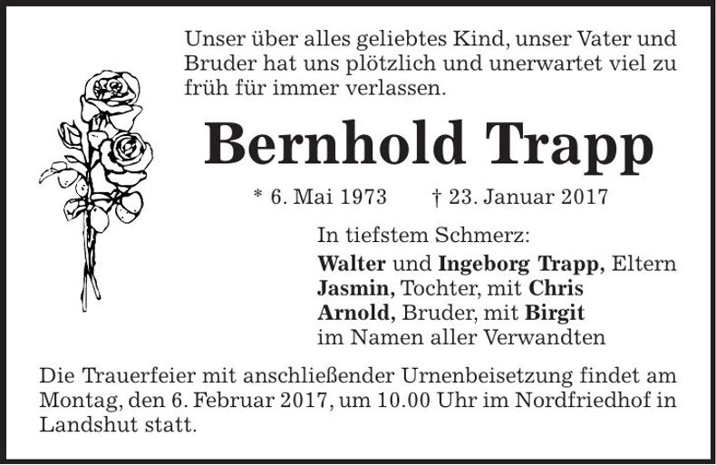 Traueranzeige Bernhold Trapp