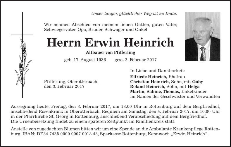 Traueranzeige Johann Heinrich