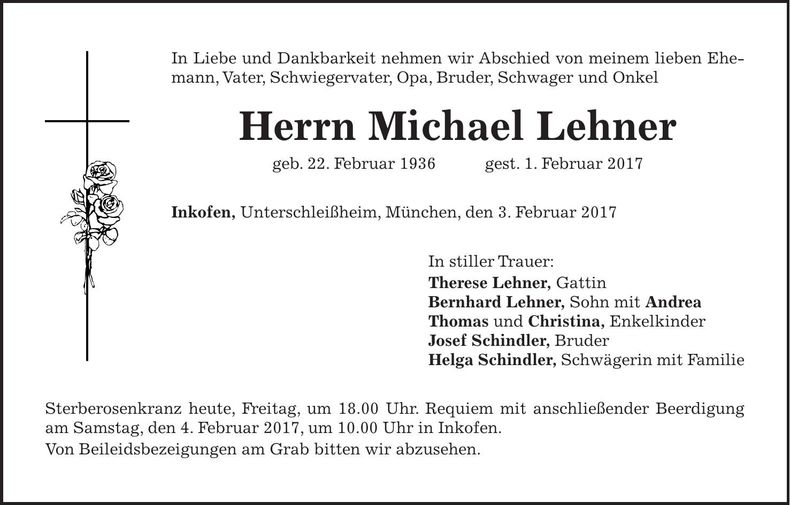 Traueranzeige Michael Lehner