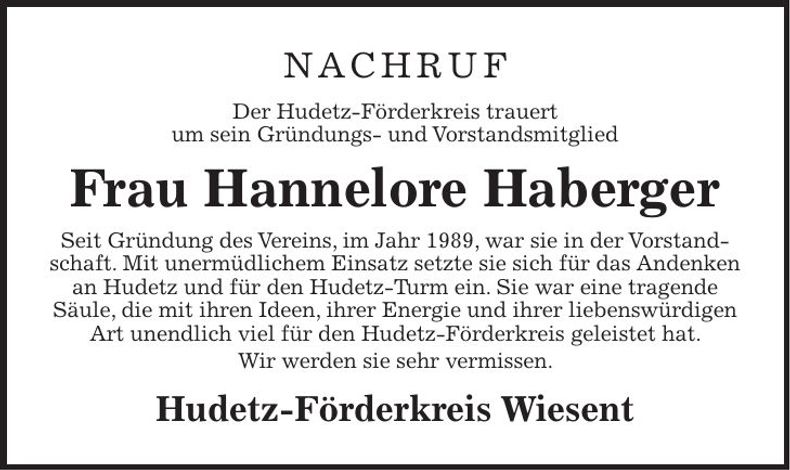 Traueranzeige Hannelore Haberger