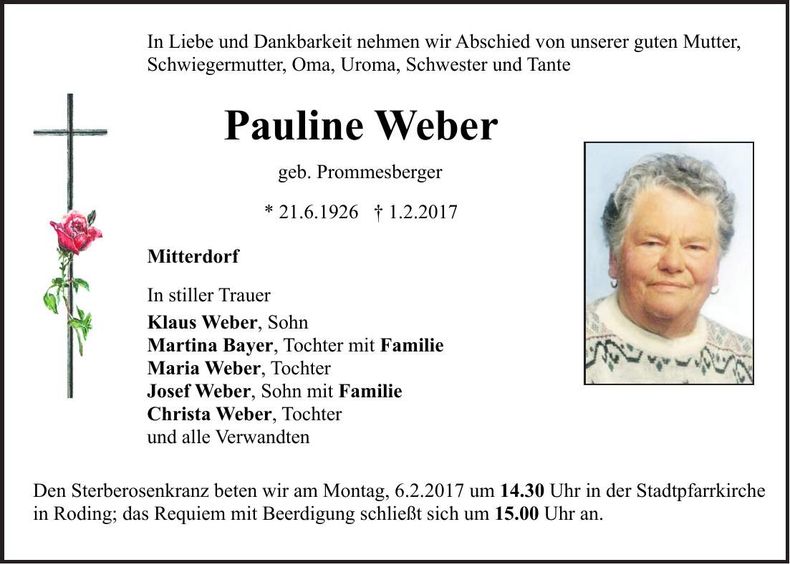 Traueranzeige Pauline Weber