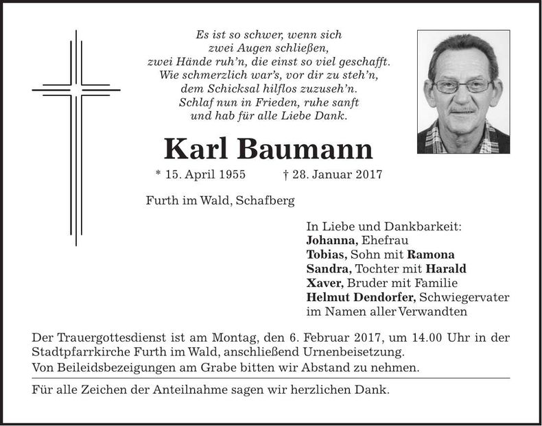 Traueranzeige Karl Baumann