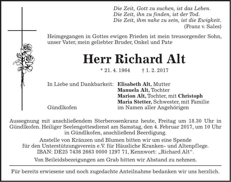 Traueranzeige Richard Alt