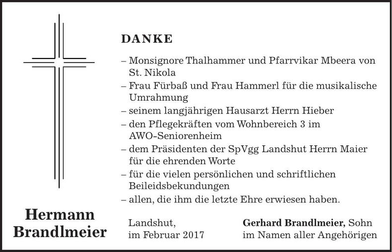 Traueranzeige Hermann Brandlmeier